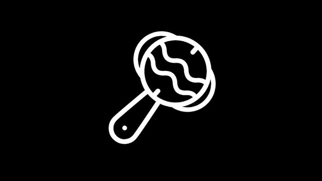 Simple white line art icon of a maraca on a black background