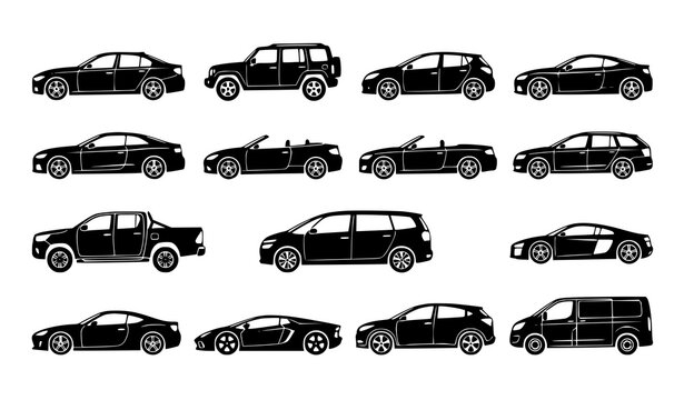 Minimal car type silhouette vector collection with multiple vehicle body styles