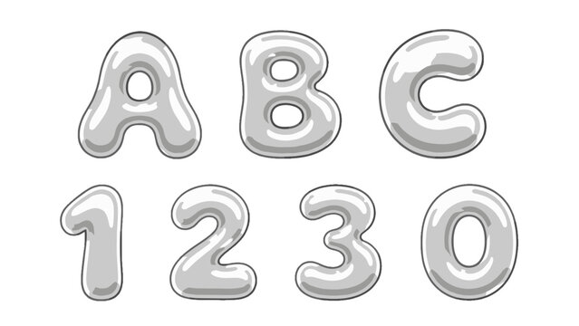 Shiny silver balloon alphabet letters and numbers vector set