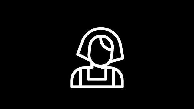 Simple line art icon of a woman wearing an apron and a bonnet