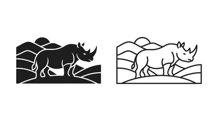 Rhino Silhouette With Landscape Black And White Vector Illustration © Photo Sell