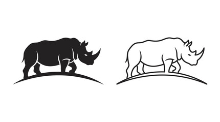 Rhino Silhouette And Line Art On White Background © Photo Sell