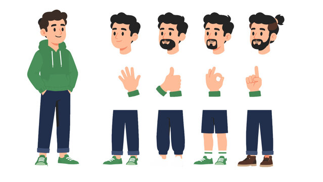 Cartoon male character creator with faces hands and outfits