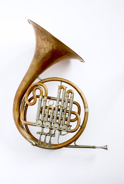 Studio shot of old French horn