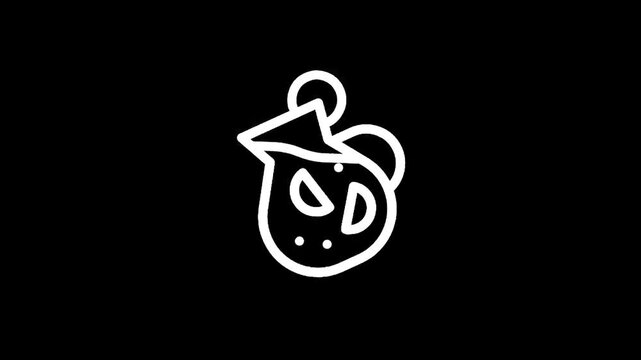 Simple white icon of a pitcher filled with citrus slices and ice cubes on a black background