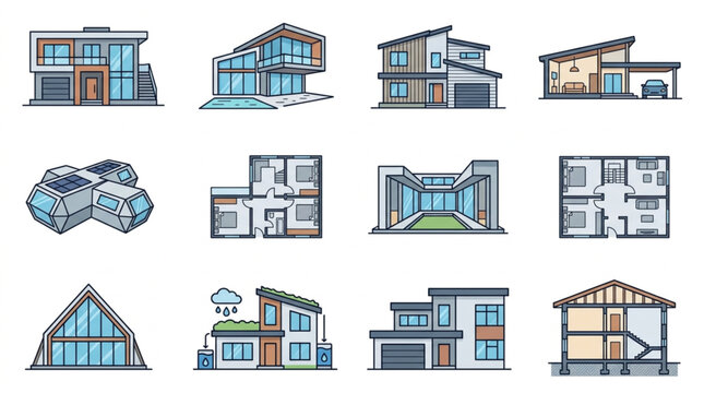 ModernHouseArchitecturalDesignIllustrationsCollection.