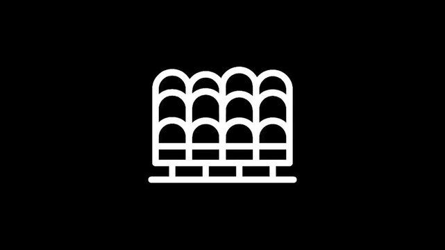 Stylized icon of stadium seating arranged in rows on a black background