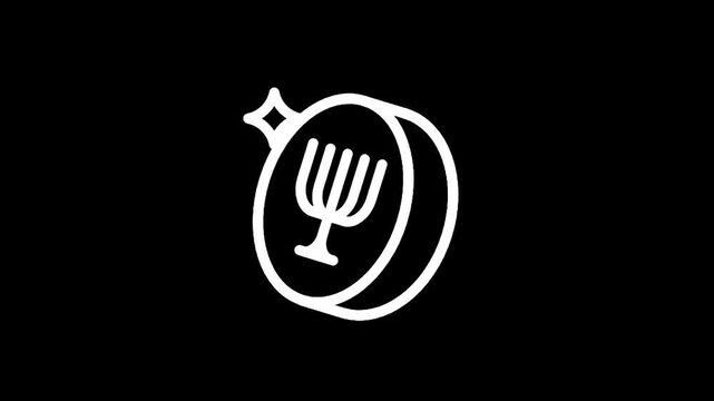 Stylized white outline of a menorah on a black background with a sparkle