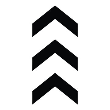 Three stacked black chevron arrows pointing upwards on a transparent background signifying progress and direction icon