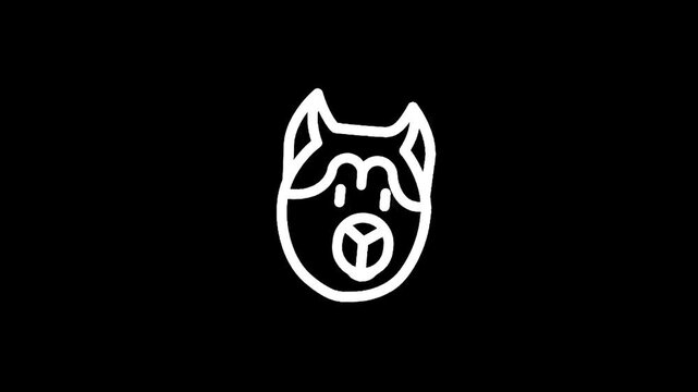 Simple white line drawing of a husky dog's face on a black background