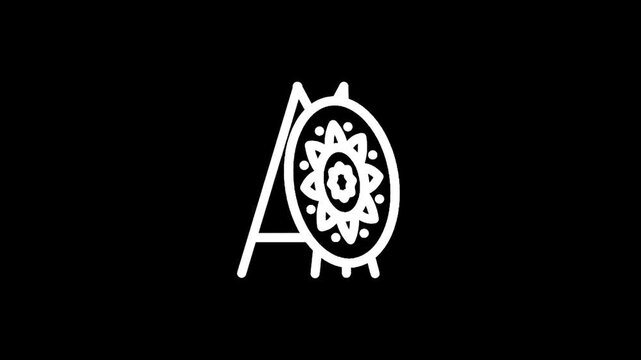 Simple line art icon of an oval mirror with decorative elements on an easel
