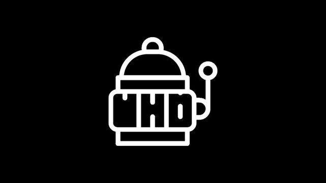 Simple line art icon of a classic slot machine on a black background