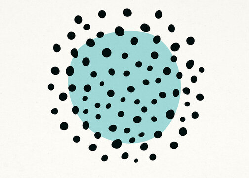 Abstract organic blue circle with black dot pattern