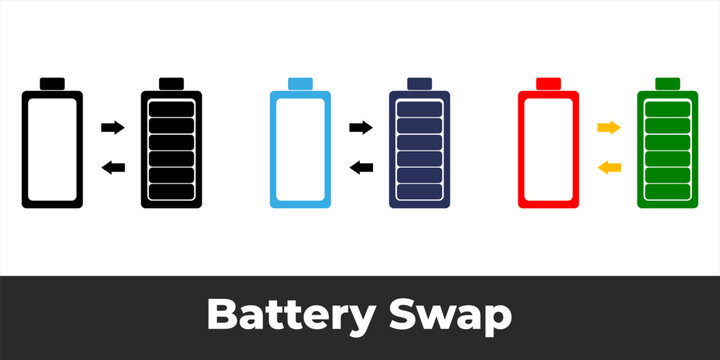 Battery Swap Icon Set for Electric Vehicle Charging, Energy Replacement, Mobile Apps and Sustainability Design