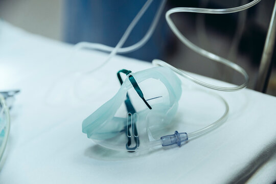 Oxygen mask in trauma room of a hospital