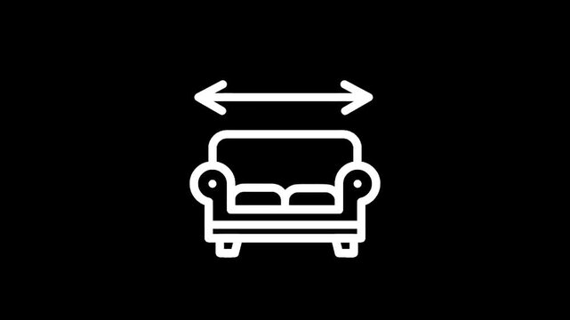 Icon representing sofa width measurement with arrows indicating dimension