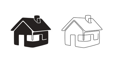 Fototapeta premium House Silhouette Icons Black And White Line Art