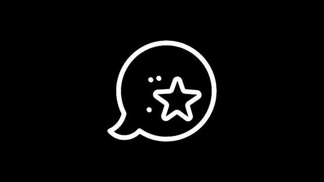 Simple white outline of a speech bubble with a star inside on a black background