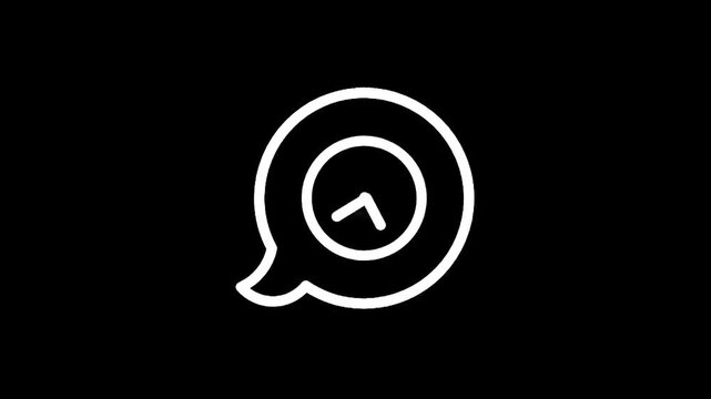 Minimalist white clock icon inside a speech bubble on a black background