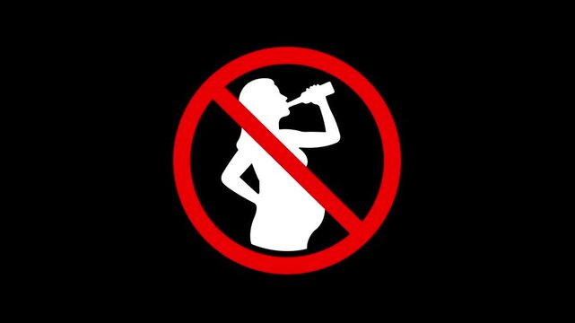 No Alcohol During Pregnancy Warning Sign on black background. responsible maternal care and unborn baby health protection symbol. 