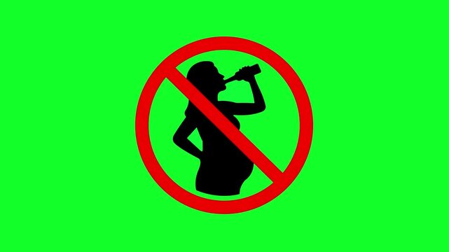 No Alcohol During Pregnancy Warning Sign on green background. responsible maternal care and unborn baby health protection symbol. 