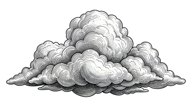 Vintage Cumulus Cloud Illustration - Hand Drawn Sketch Style