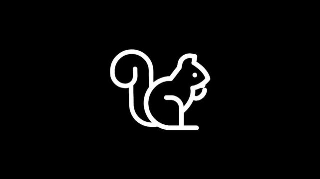 Minimalist white squirrel icon on a black background, simple and clean design