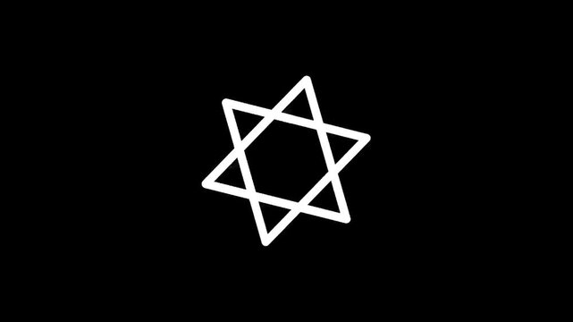 Minimalist white Star of David symbol on a stark black background, abstract geometric design