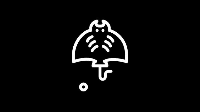 Minimalist white outline of a stingray on a black background, simple and clean design