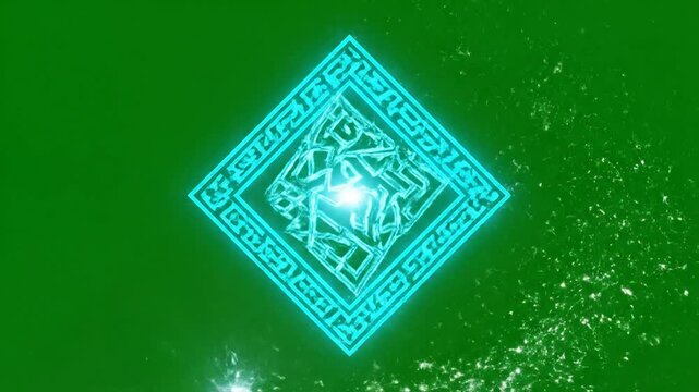 Glowing Blue Diamond Geometric Design On A Vibrant Green Background Ideal For Motion Graphics And Visual Effects Projects