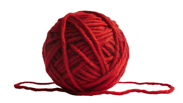 Thick red yarn ball with loose strand