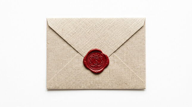 Close-up of beige envelope with red wax seal