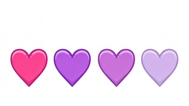 Colorful hearts icons in pink and purple shades
