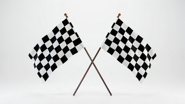 Crossed Checkered Racing Flags on Poles