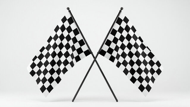 Crossed Checkered Racing Flags on Poles