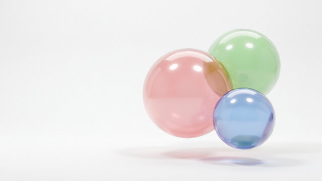 Three colorful glass balls on white background