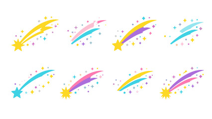 Colorful shooting star and comet icon set with sparkles © Alan