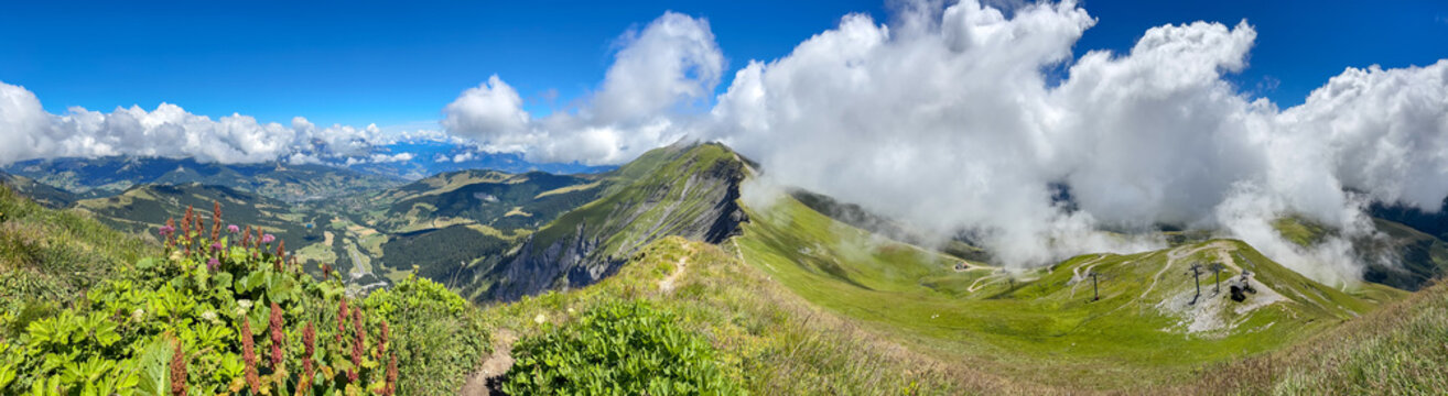 Panoramic alpine ridge of Mont Joly near Les Contamines-Montjoie, France
