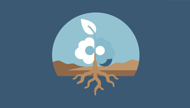 Conceptual Minimalist Illustration of a Brain Sprout with Roots Representing Mental Growth, Mindfulness, and Psychological Wellness
