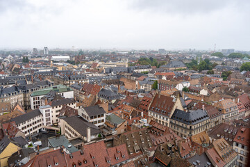 Obraz premium Panoramic view of Strasbourg old town from cathedral tower, France
