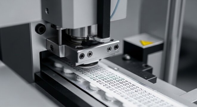 Close-up of a Pharmaceutical Label Printing Machine in a Manufacturing Facility