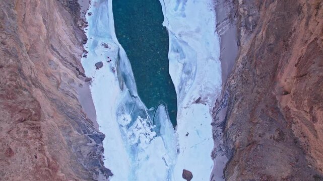 Cinematic Drone Flight Through Frozen Zanskar Valley