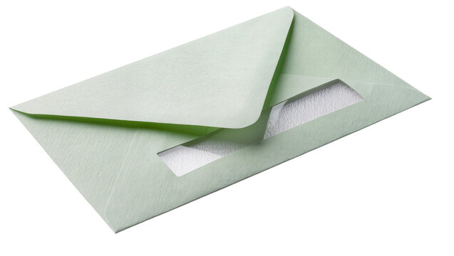 Light green envelope with clear window