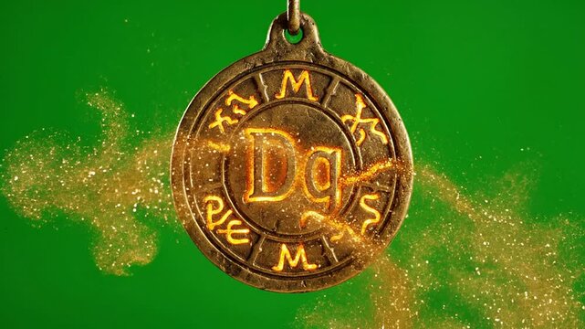 Glowing Mystical Pendant Medallion Sparkling with Magic Particles on Green Screen Background Ideal for Fantasy and VFX Productions