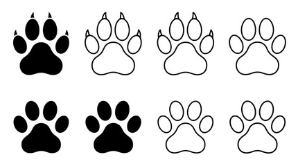 Fototapeta premium Animal Paw Prints Black And White Vector Illustration Collection