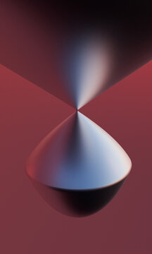 Abstract 3D silver hourglass shape on a red background
