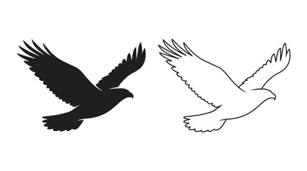 Obraz premium Eagle Silhouette And Line Art On White Background
