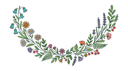 Fototapeta premium Whimsical Floral Wreath Garland - Delicate Flowers and Leaves
