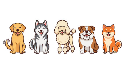 Cute Cartoon Dogs Collection: Golden Retriever, Husky, Poodle, Bulldog, Shiba Inu © ijo