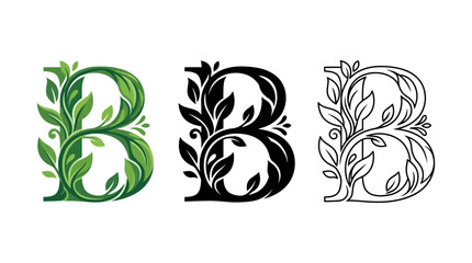 Floral Ornament Letter B In Green Black And Line Art Styles © Photo Sell